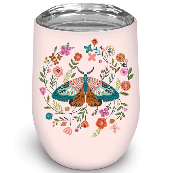 Insulated Stainless Steel Wine Glass - Floral Moth