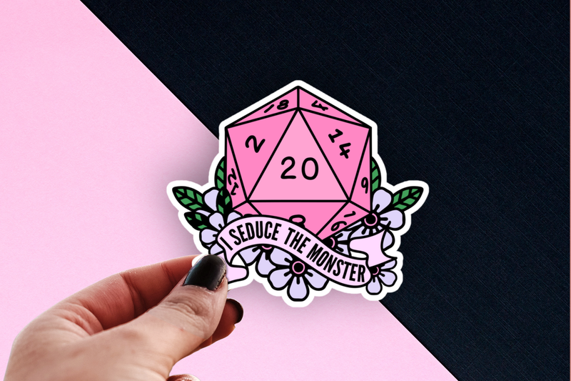 D&D Dice Sticker, Nat 20 DND Seduce the Monster D20 Sticker