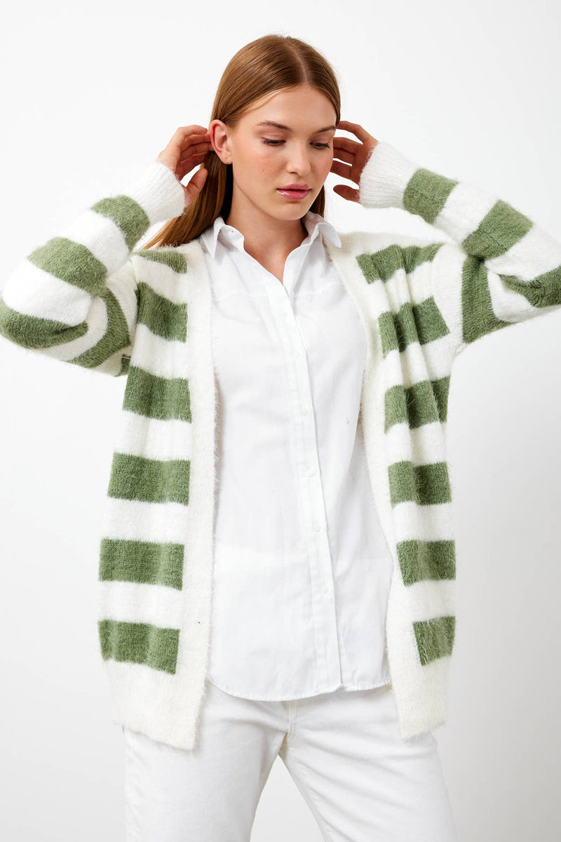 Oversized Fuzzy Striped Cardigan