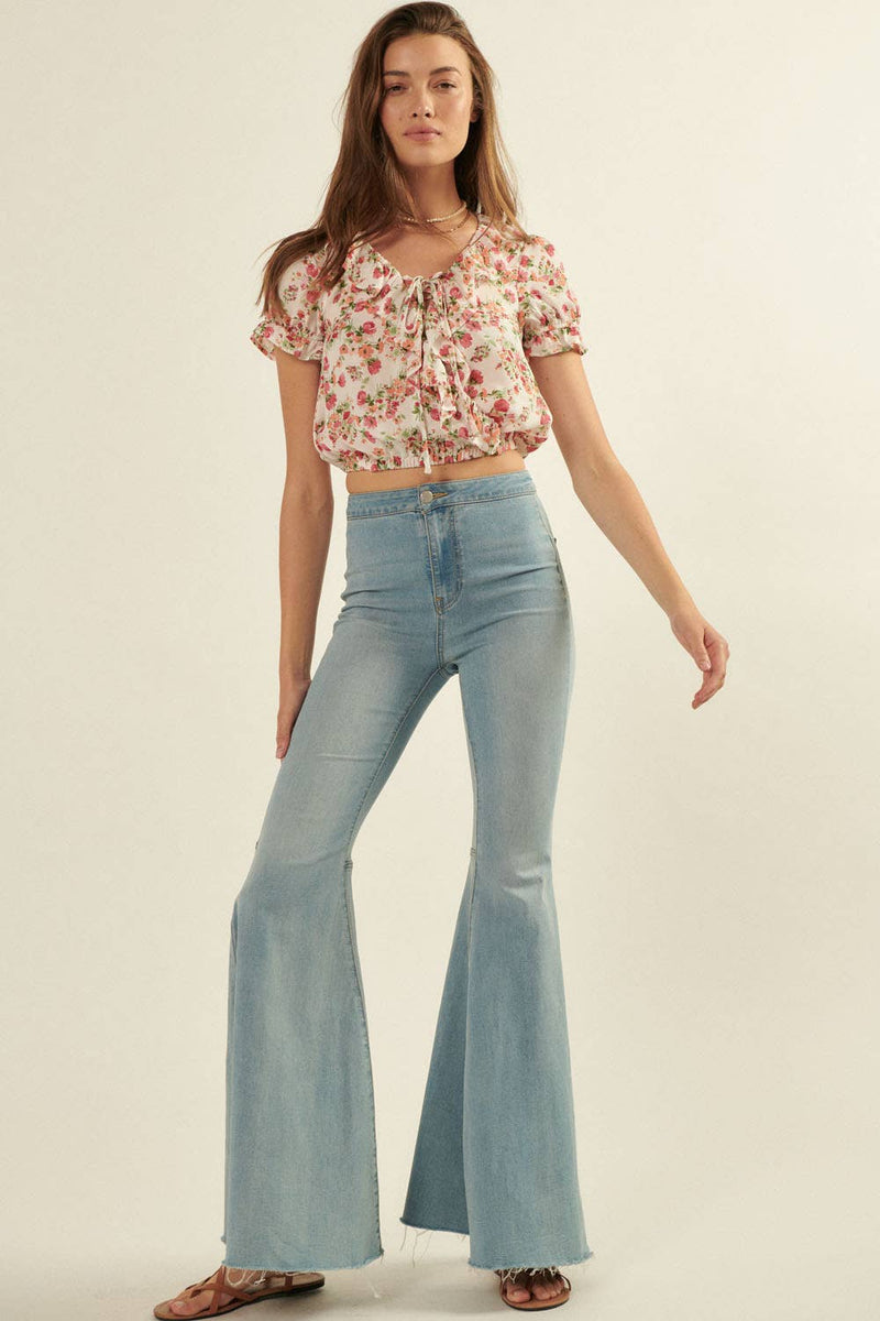 Coral Ruffle Chiffon Crop Top