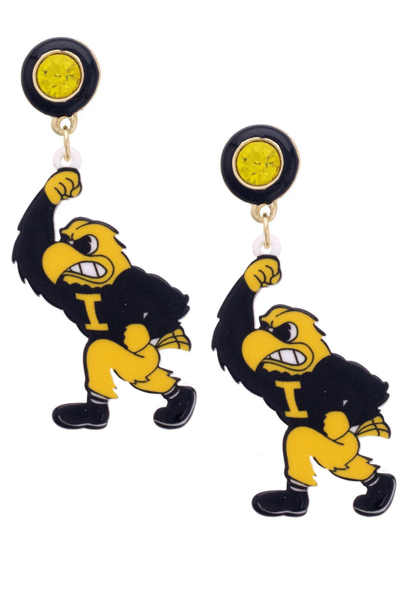 Iowa Hawkeyes Resin Mascot Earrings in Yellow