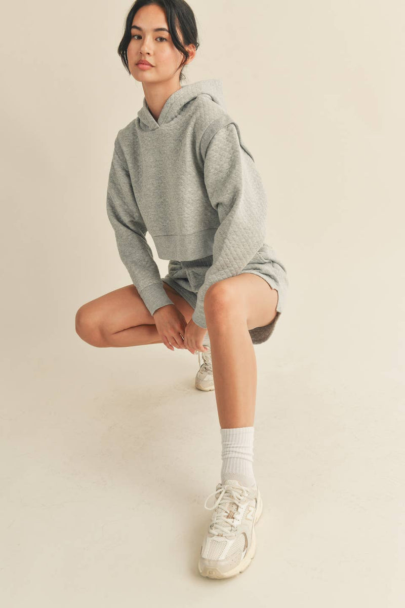 Grey Quilted Crop Hoodie