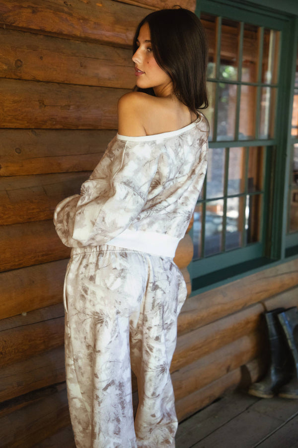 Cutie Camo Off The Shoulder Fleece Sweatshirt