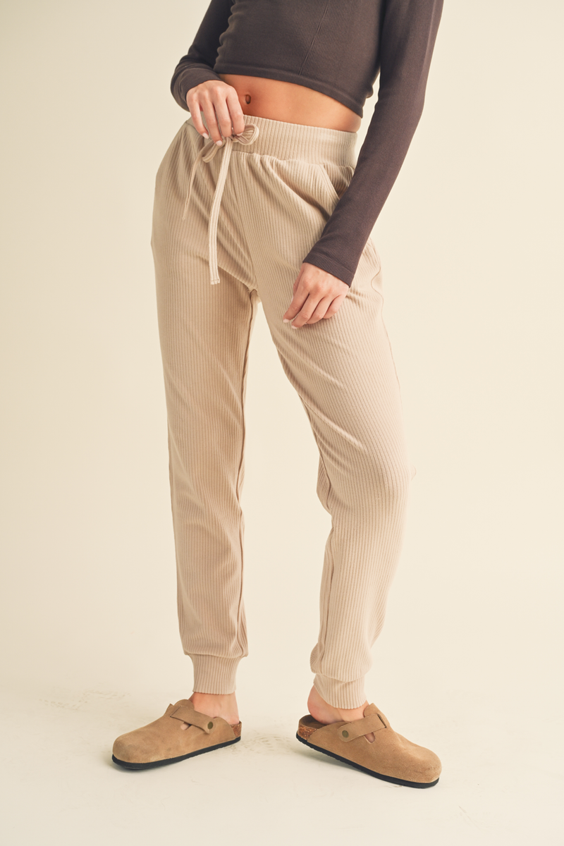 Taupe Soft Brushed Rib Sweatpants