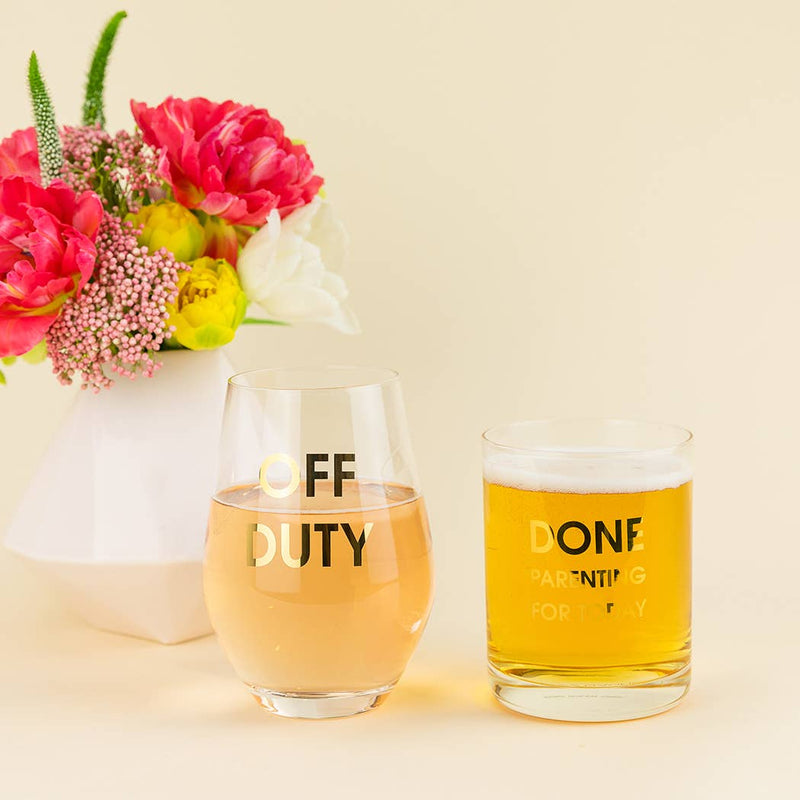 Off Duty - Gold Foil Stemless Wine Glass