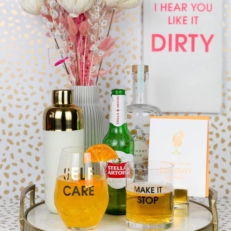 Self Care Wine Glass - Gold Foil Stemless Wine Glass