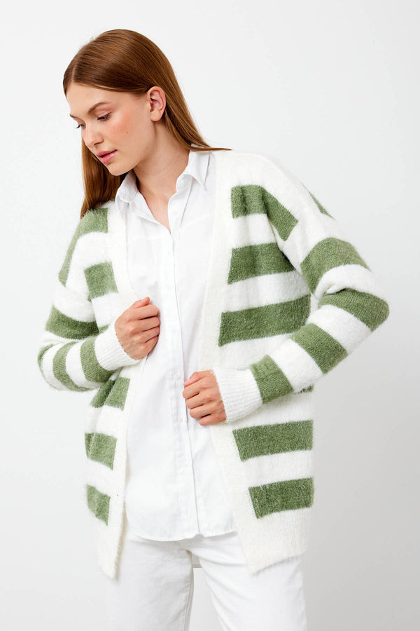 Oversized Fuzzy Striped Cardigan