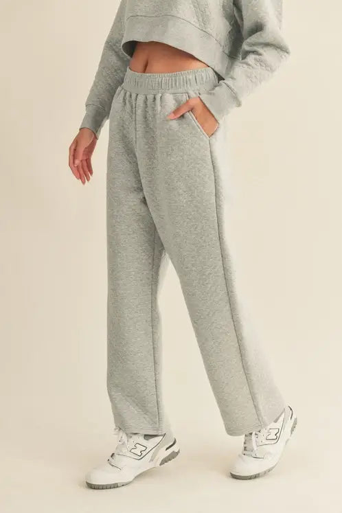 Grey High Waist Quilted Wide Leg Pant