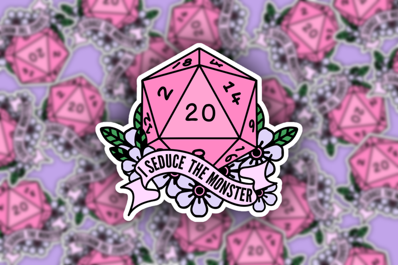 D&D Dice Sticker, Nat 20 DND Seduce the Monster D20 Sticker