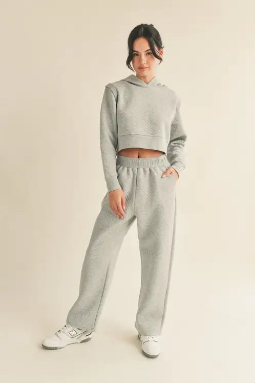 Grey High Waist Quilted Wide Leg Pant