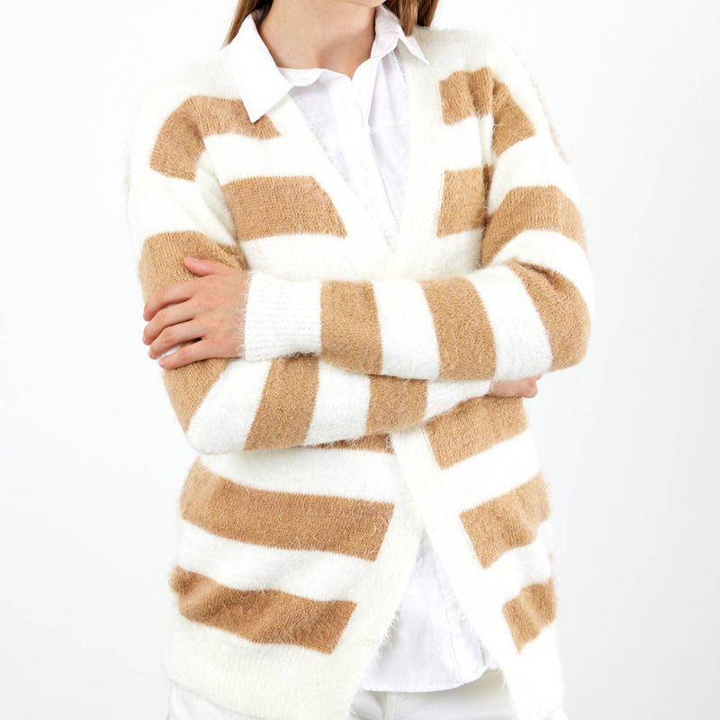 Oversized Fuzzy Striped Cardigan