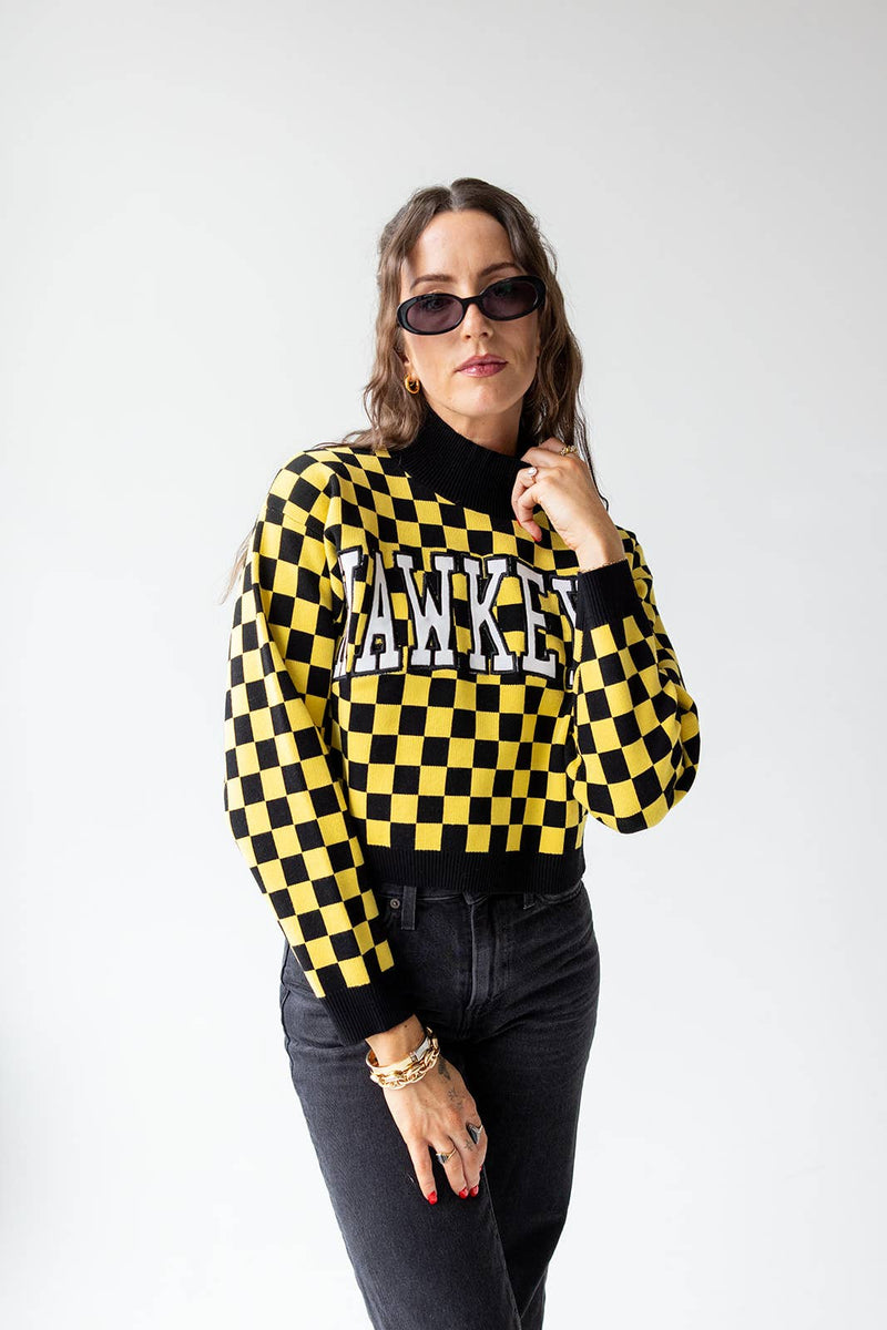 Iowa Checkerboard Cropped Sweater