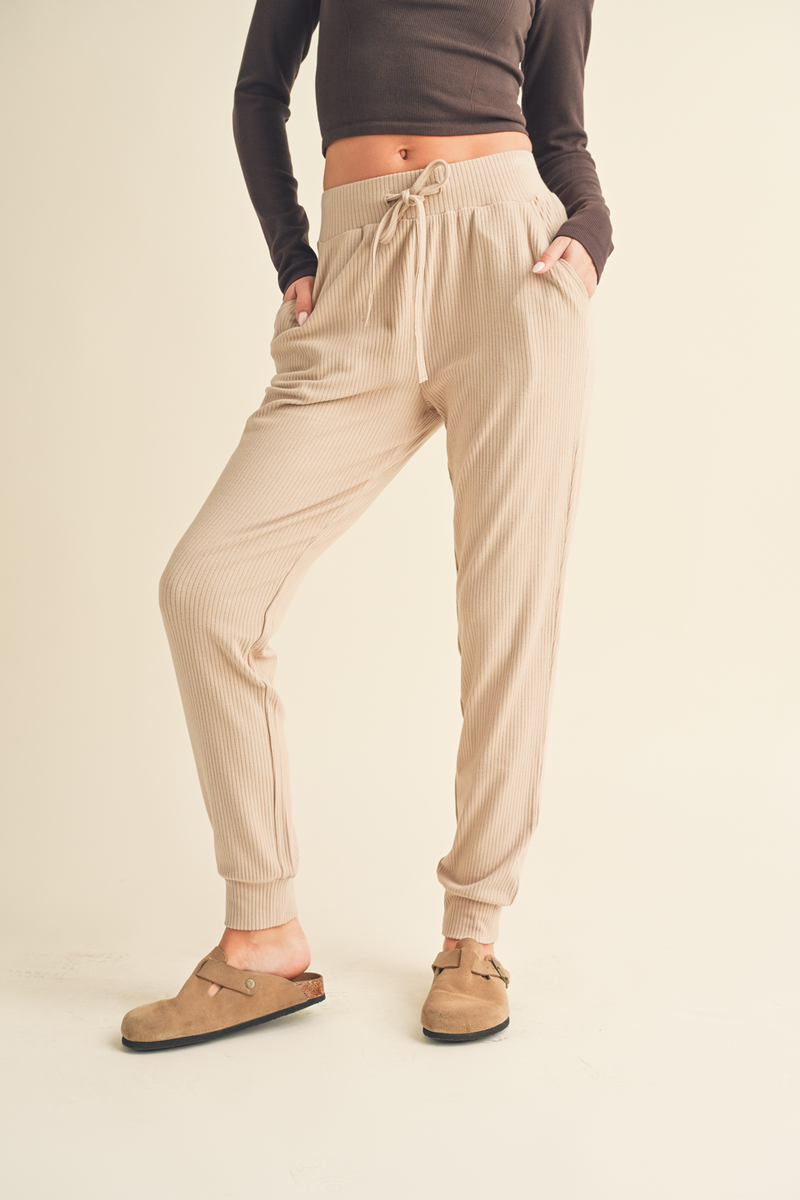 Taupe Soft Brushed Rib Sweatpants