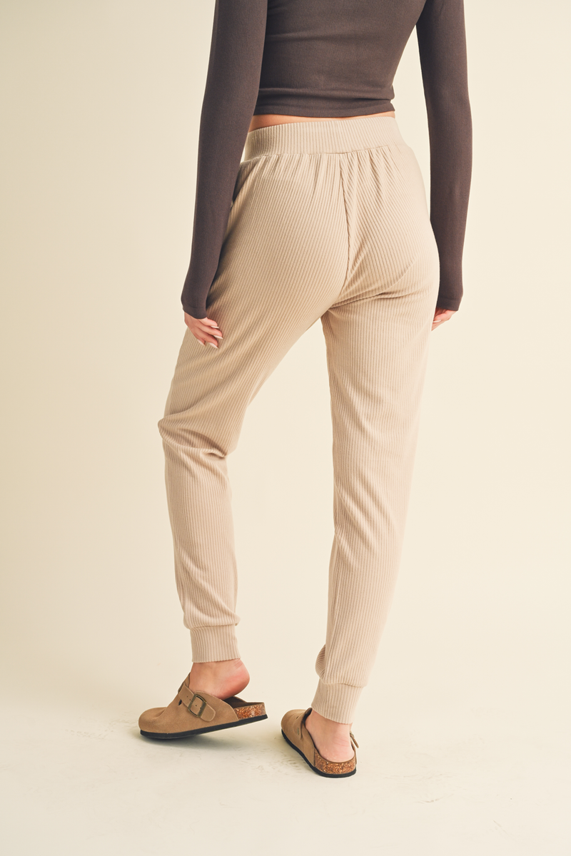 Taupe Soft Brushed Rib Sweatpants