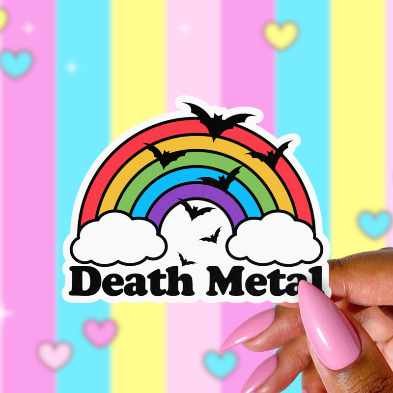 Death Metal Rainbow Sticker, Cute Goth Music Stickers