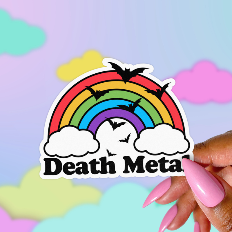 Death Metal Rainbow Sticker, Cute Goth Music Stickers