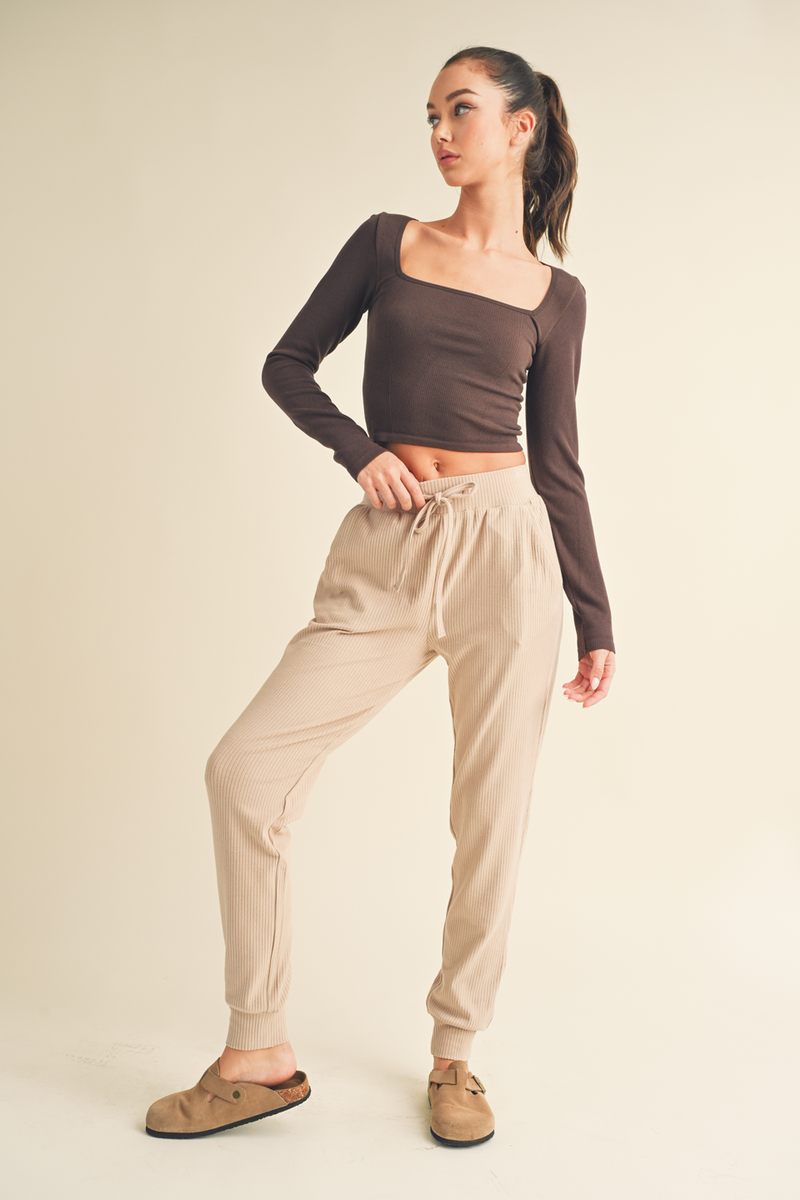 Taupe Soft Brushed Rib Sweatpants