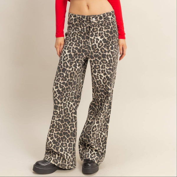Leopard Print Wide-Leg Denim