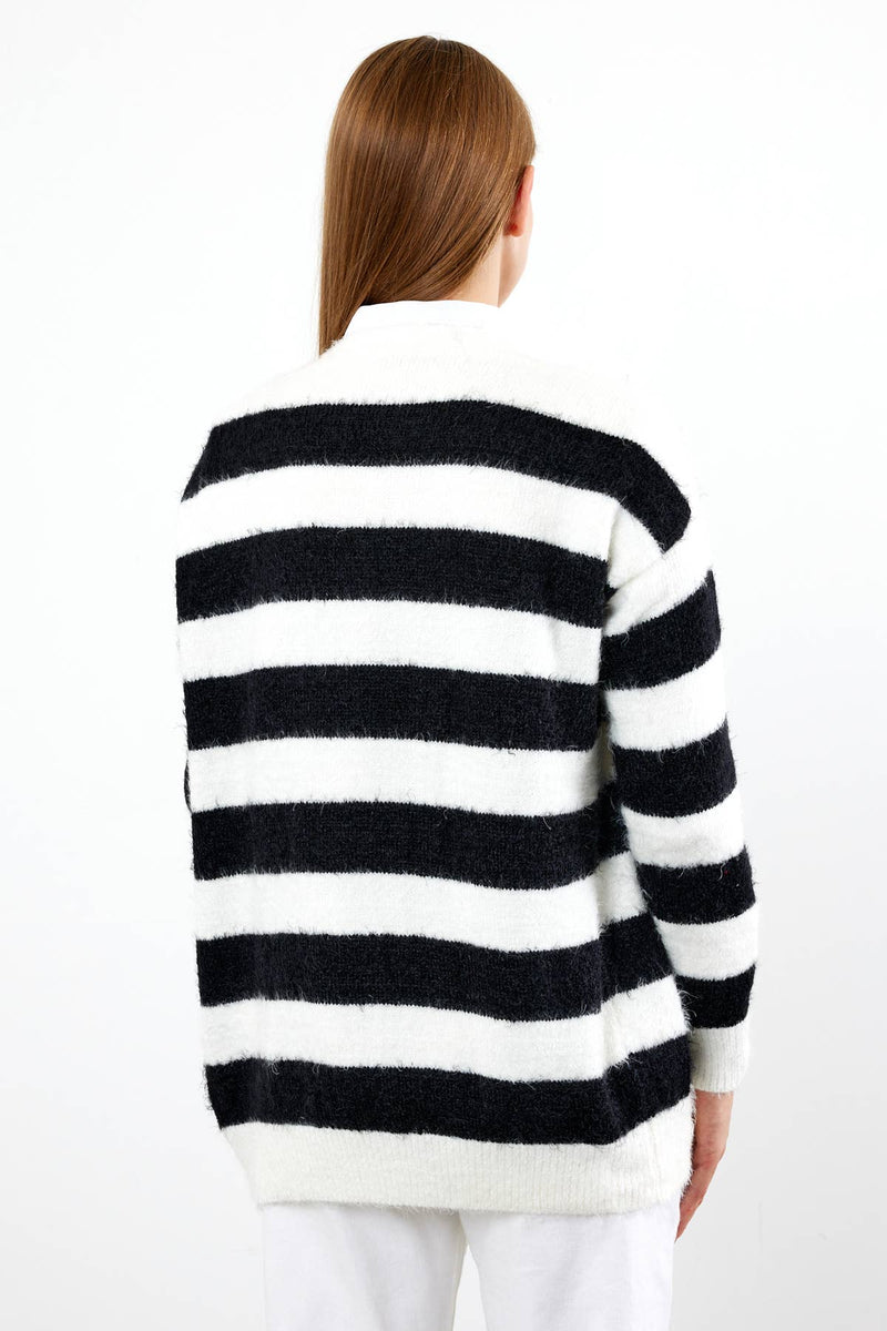 Oversized Fuzzy Striped Cardigan