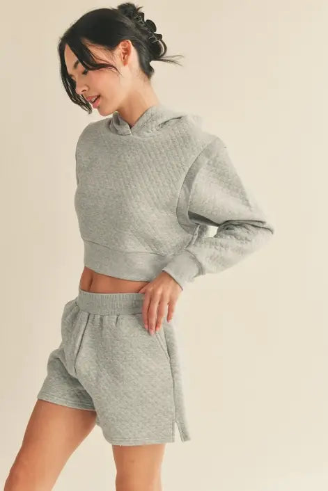 Grey Quilted Crop Hoodie