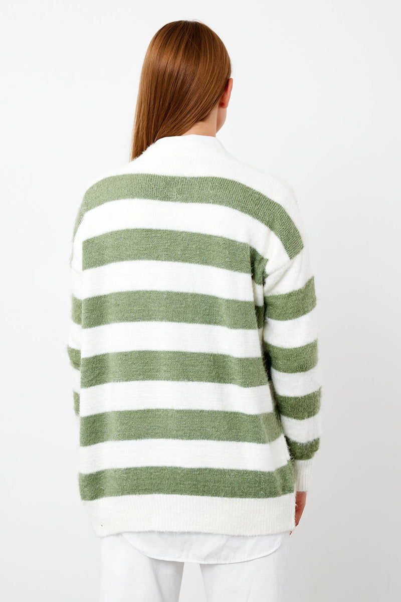 Oversized Fuzzy Striped Cardigan