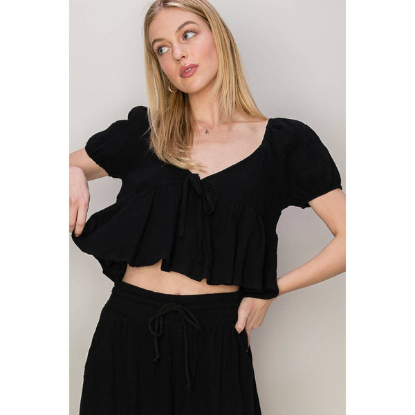 Gauze Tie-back Peplum Top