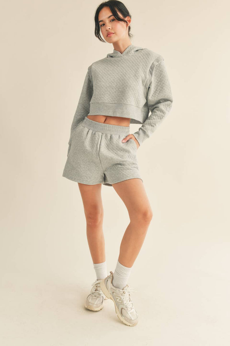 Grey Quilted Crop Hoodie