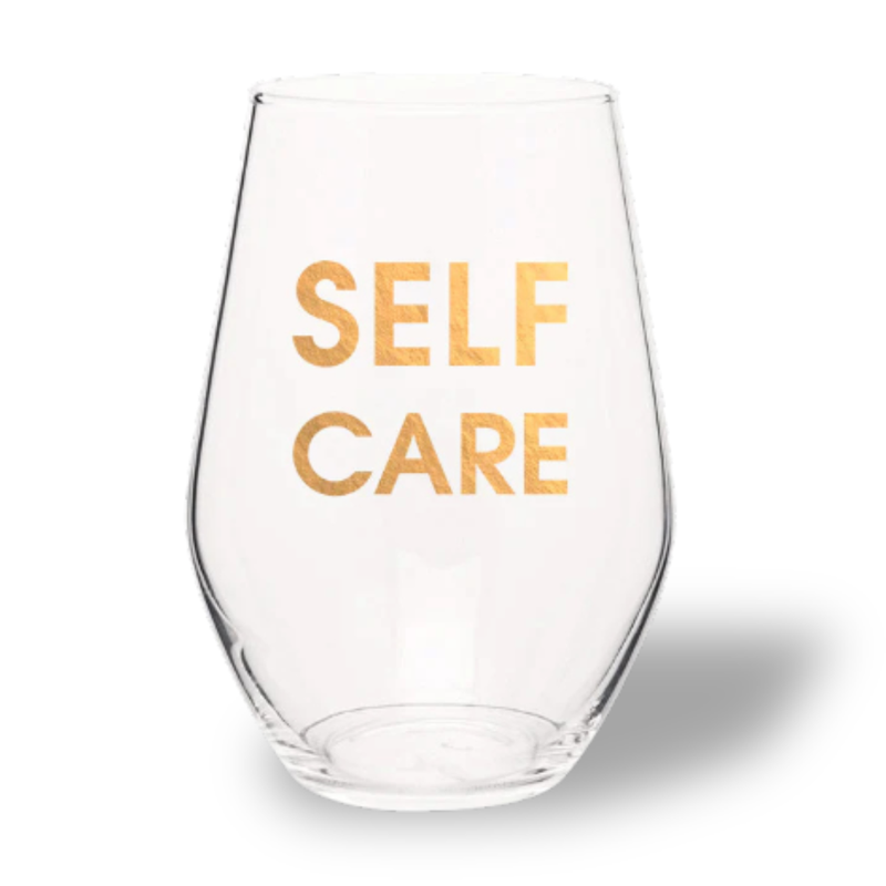 Self Care Wine Glass - Gold Foil Stemless Wine Glass