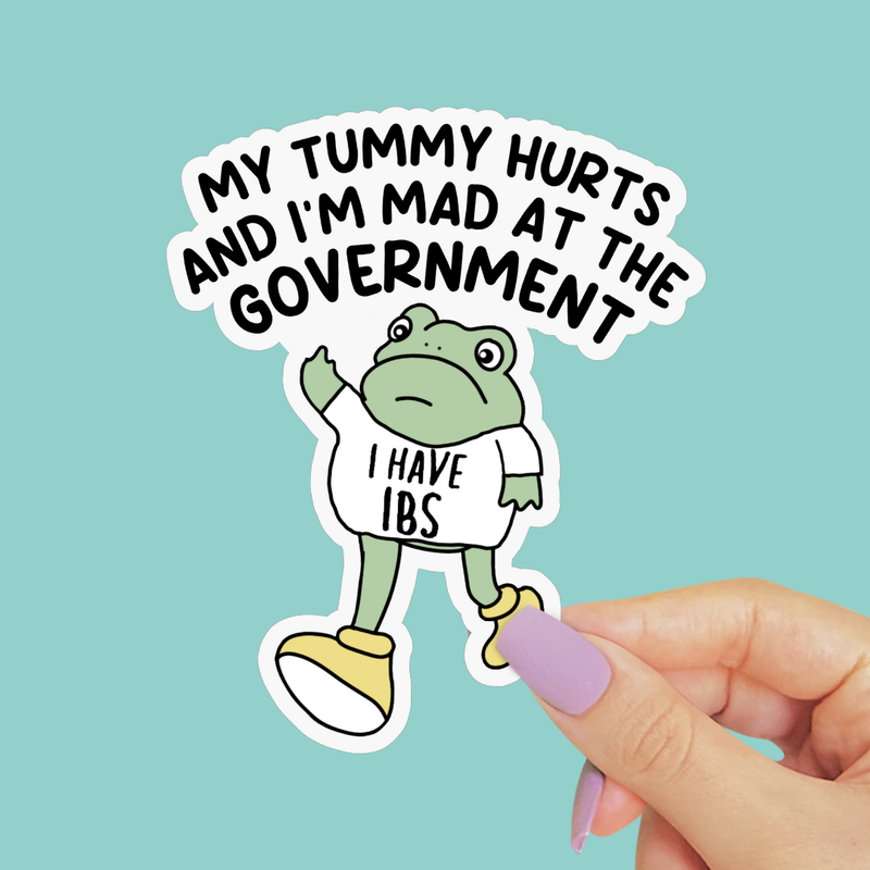 Tummy Hurts & Mad at Government Frog Sticker, Funny Gen Z