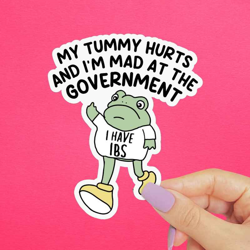 Tummy Hurts & Mad at Government Frog Sticker, Funny Gen Z