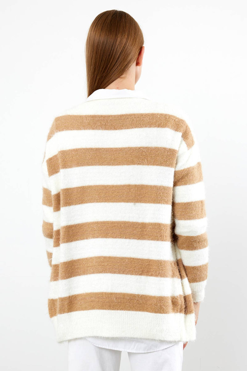 Oversized Fuzzy Striped Cardigan