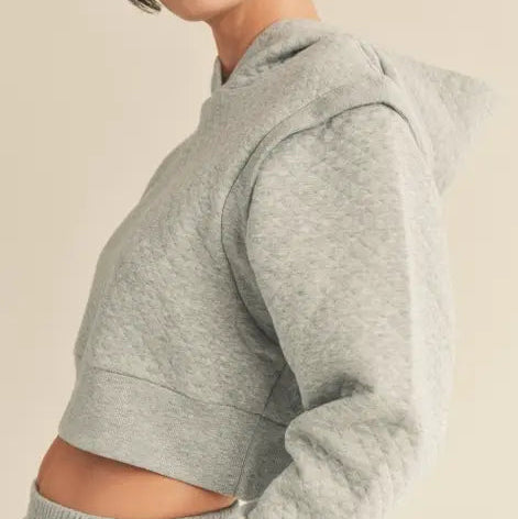 Grey Quilted Crop Hoodie