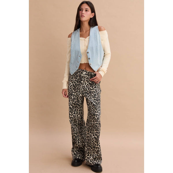 Leopard Print Wide-Leg Denim