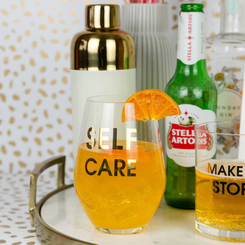 Self Care Wine Glass - Gold Foil Stemless Wine Glass