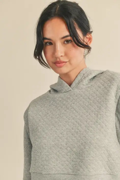 Grey Quilted Crop Hoodie