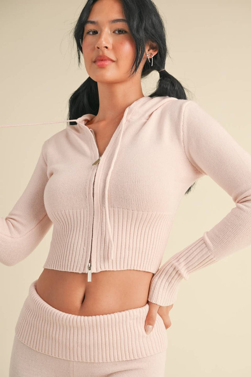 Slim Fit Zip Up Knit Sweater Hoodie