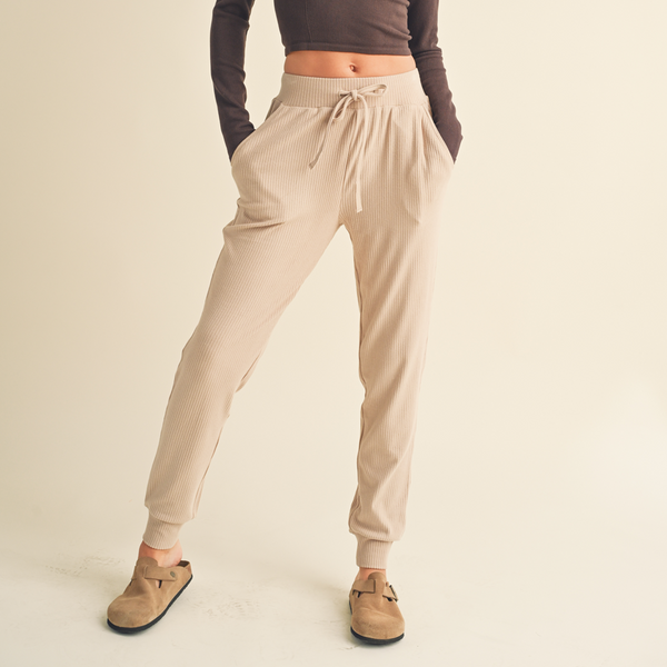 Taupe Soft Brushed Rib Sweatpants