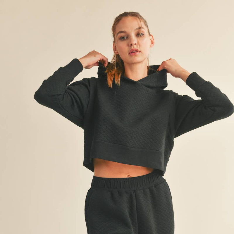 Black Quilted Crop Hoodie