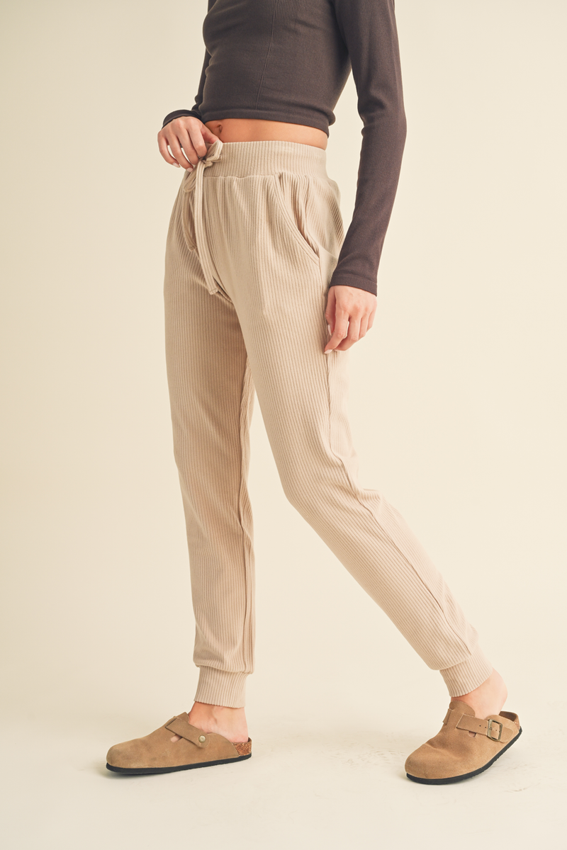 Taupe Soft Brushed Rib Sweatpants