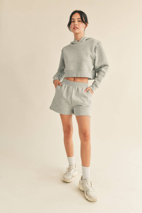 Grey Quilted Crop Hoodie