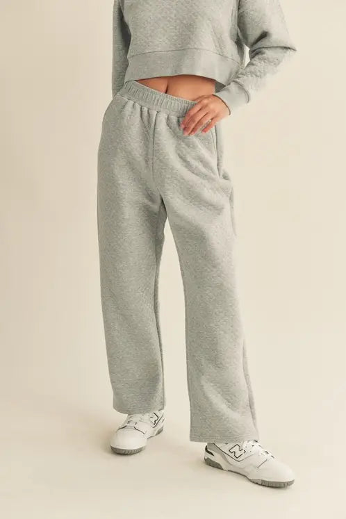 Grey High Waist Quilted Wide Leg Pant