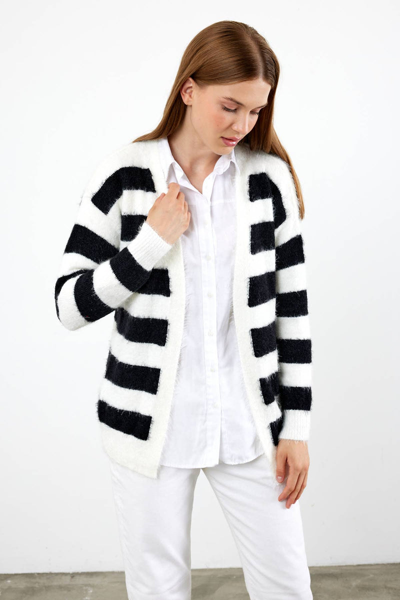 Oversized Fuzzy Striped Cardigan