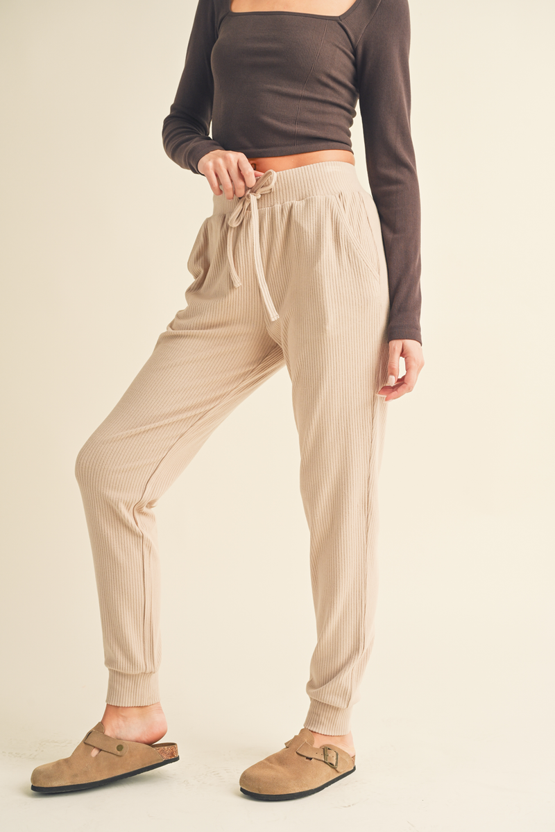 Taupe Soft Brushed Rib Sweatpants