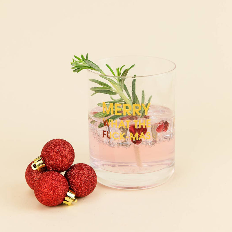 Merry WTFMas- Gold Foil Rocks Glass