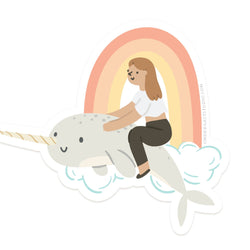 Girl Riding a Narwhal Sticker